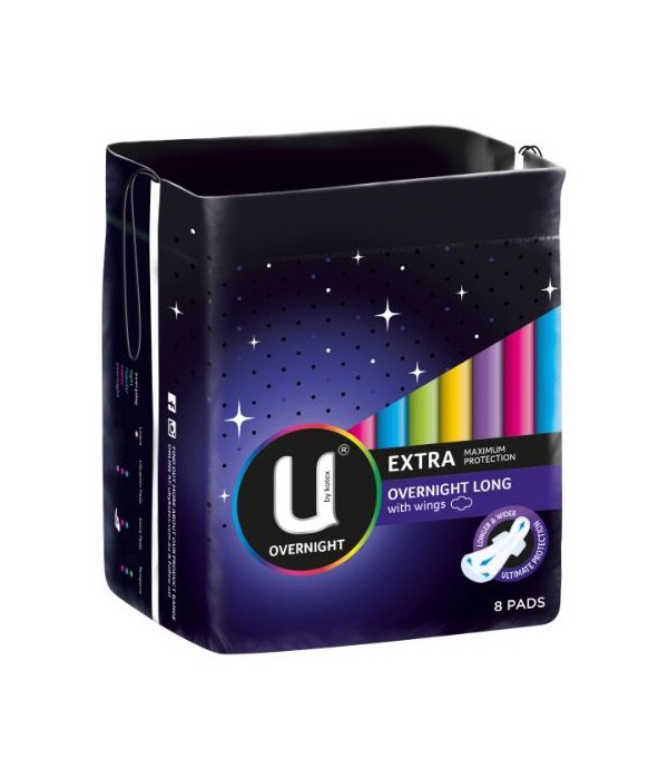 U By Kotex Maxi Overnight Regular Pads with Wings 10 Pack