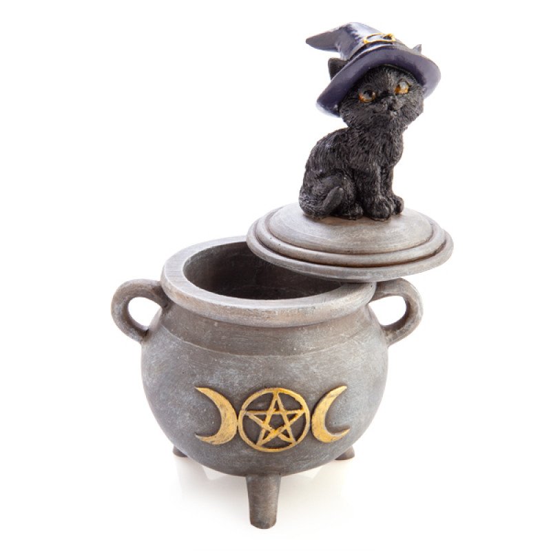 Black Cat Cauldron Trinket Box - Image 2