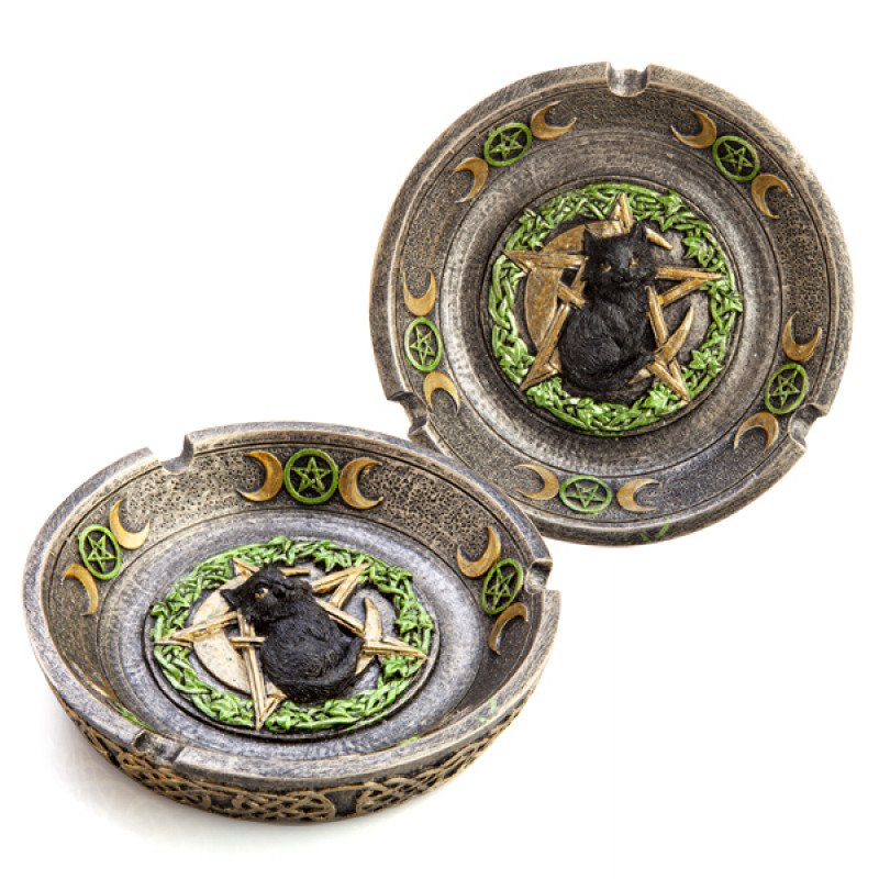 Black Cat Pentacle Moons Incense Burner & Ashtray