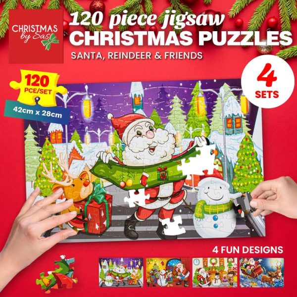 Toy Puzzle Christmas 120pc - Large 42cm x 28cm Multi-Colour 4 Assorted Designs
