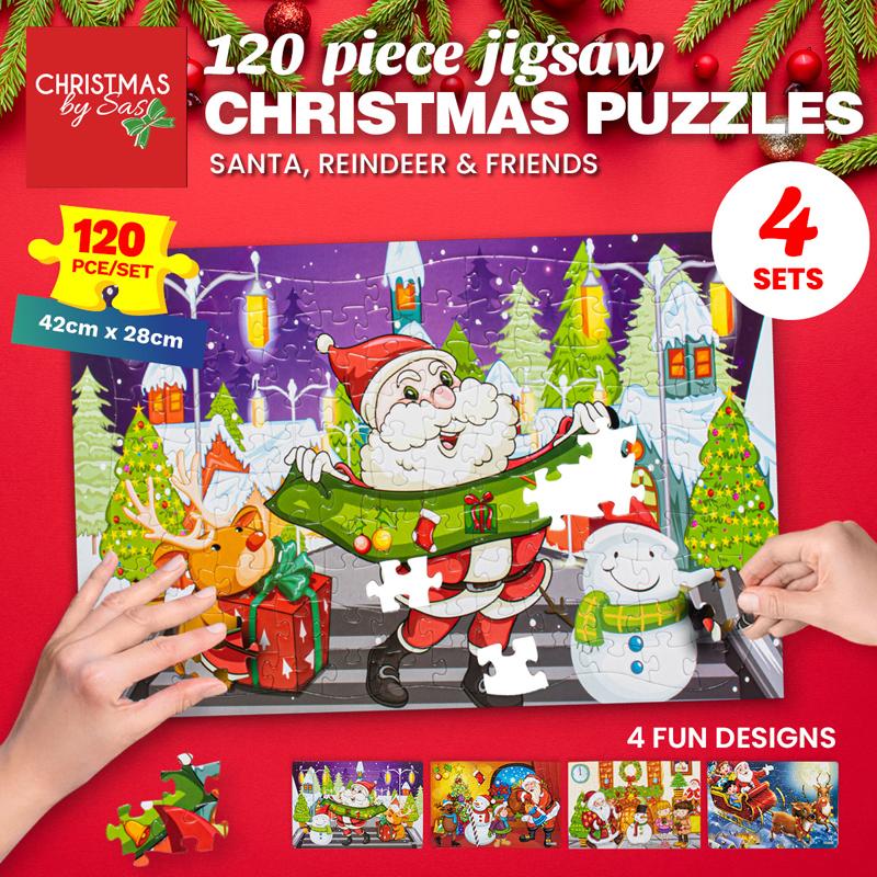 Toy Puzzle Christmas 120pc - Large 42cm x 28cm Multi-Colour 4 Assorted Designs