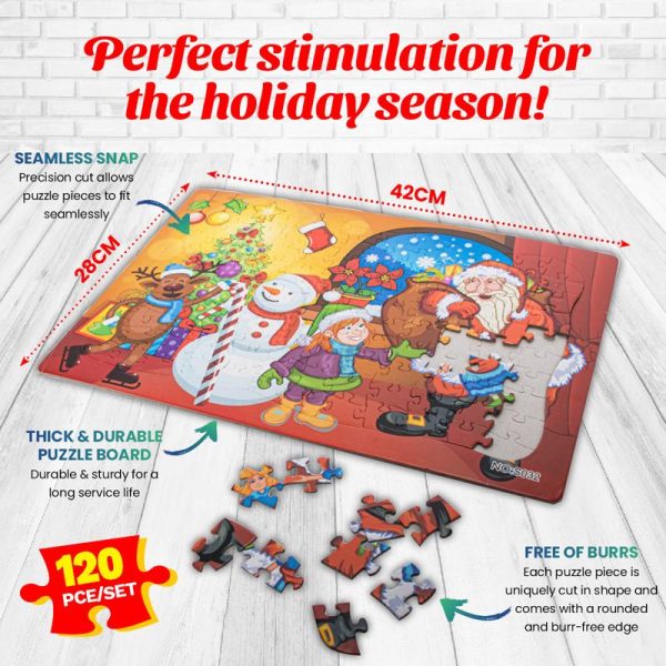 Toy Puzzle Christmas 120pc - Large 42cm x 28cm Multi-Colour 4 Assorted Designs