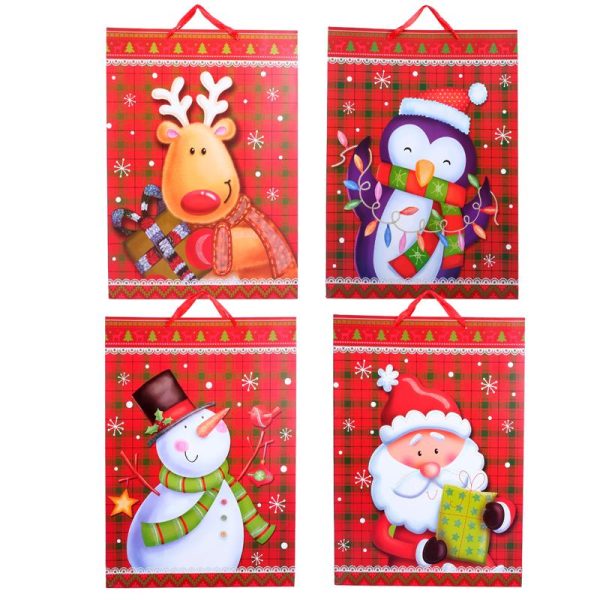 Gift Bag Premium Glitter Christmas Merry Set - Jumbo 50cm x 72cm x 17.5cm - 4 Assorted Designs