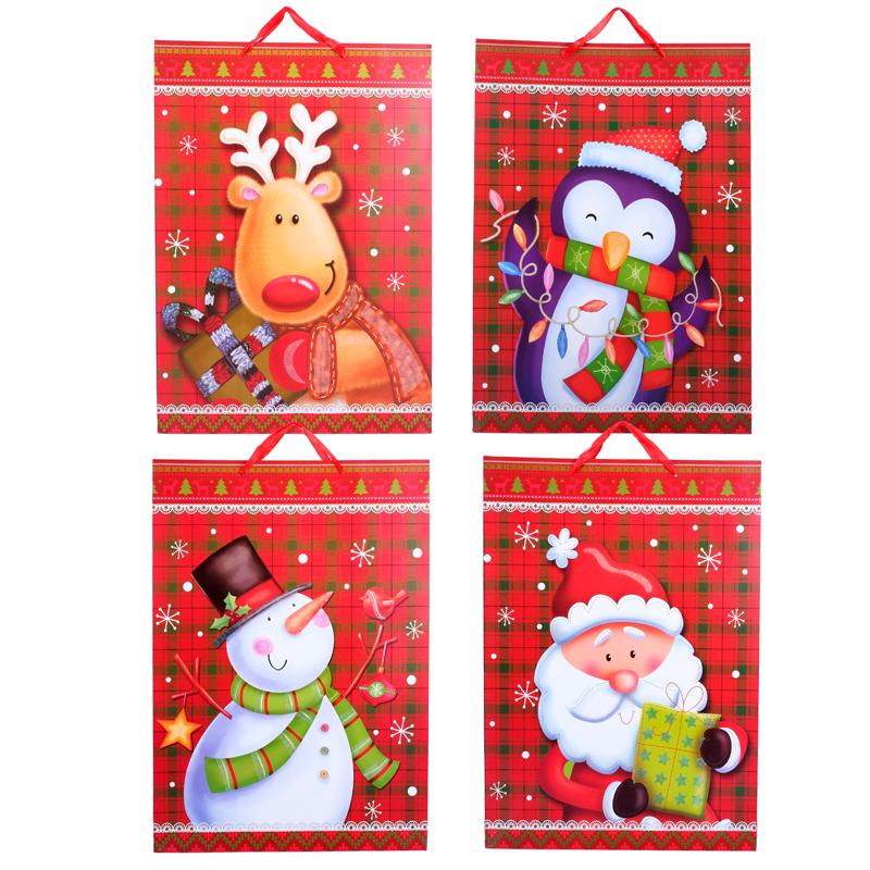 Gift Bag Premium Glitter Christmas Merry Set - Jumbo 50cm x 72cm x 17.5cm - 4 Assorted Designs