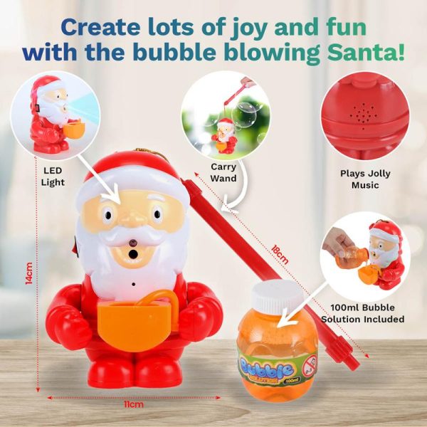 Toy Bubble Machine Santa Battery Operated 14cm x 8cm x 11cm Includes 100ml Bubble Solution Requires 3 x AA (Not Included)