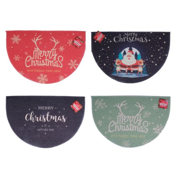 Door Mat Semi-Circle Christmas 40cm x 60cm 4 Assorted Design PVC Upper & Backing