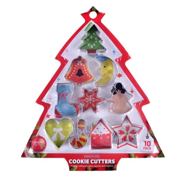Cookie Cutter Set Christmas 10pk Stainless Steel 10 Assorted Designs Per Pack