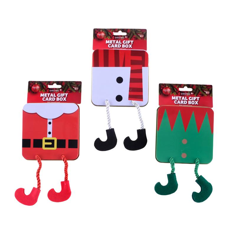 Gift Card Metal Box Christmas 3D Design 1pk 10cm x 10cm x 2cm 3 Assorted Designs