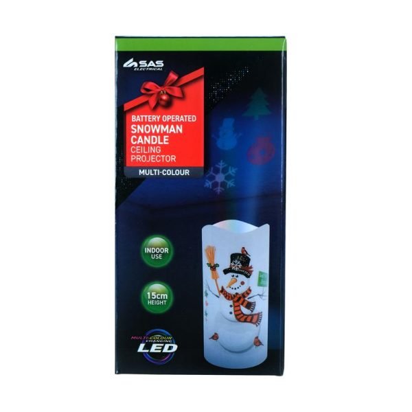 Projector Candle Battery Operated Candle 7cm x 15cm Snowman Outer Rotating Projection Requires: 3xAAA Batteries (Not Included)