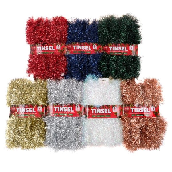 Tinsel Contemporary 5m x 9cm 8ply Gold, Silver, Dark Red, Navy, Rose Gold, Dark Green & Pearl