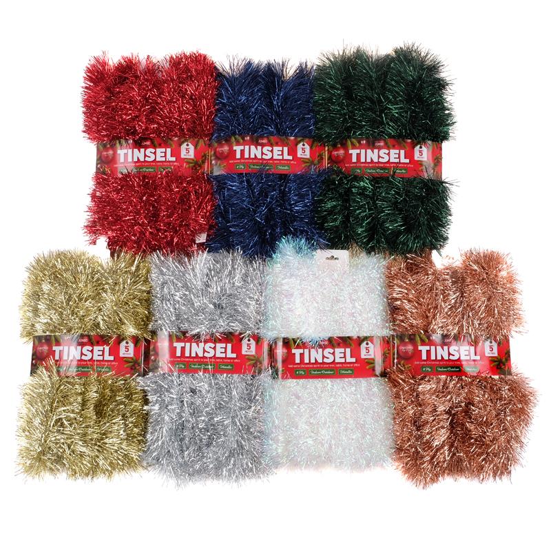 Tinsel Contemporary 5m x 9cm 8ply Gold, Silver, Dark Red, Navy, Rose Gold, Dark Green & Pearl