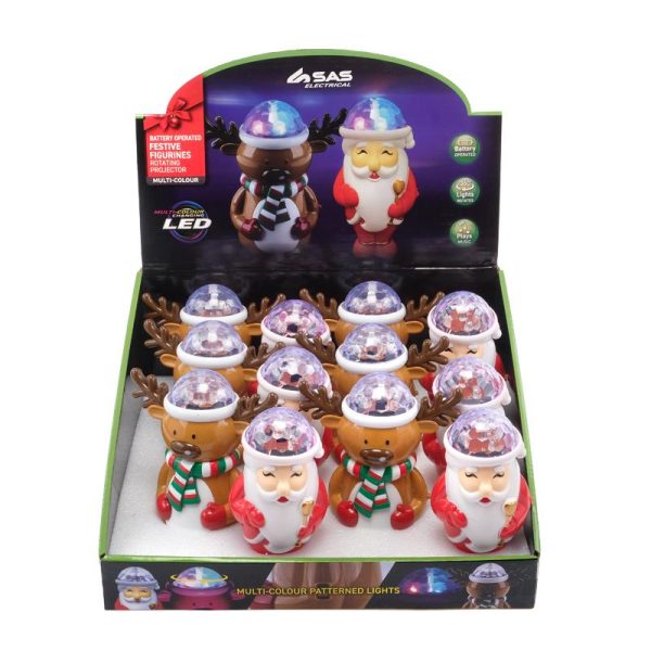 Projector Light Battery Operated Rotating Colours 14.5cm x 7.5cm x 15.5cm Santa & Reindeer Requires: 3 x AA Batteries (Not Included)