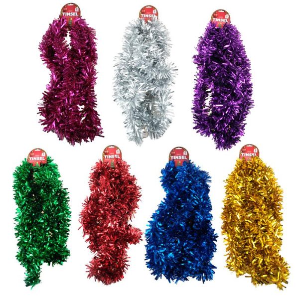 Tinsel Embossed 7ply Jumbo Length 5m x 9cm Gold, Silver, Green, Red, Blue, Pink & Purple