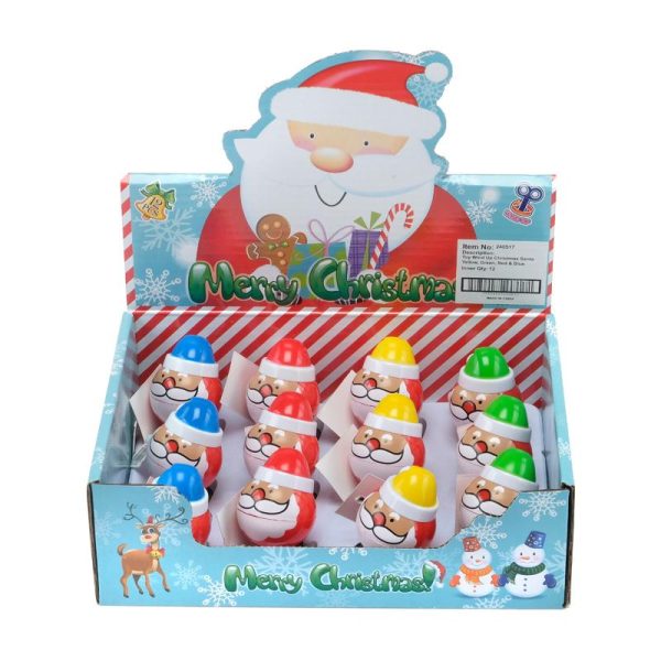 Toy Wind Up Christmas Santa Yellow, Green, Red & Blue