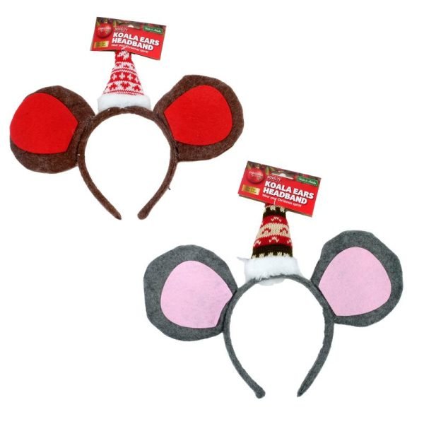 Headband Koala Ears & Santa Hat 27cm x 25cm Grey & Brown