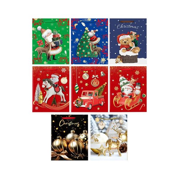 Gift Bag Premium Glitter Christmas Festive Series - Extra Small 14cm x 17cm x 7cm - 8 Assorted Designs