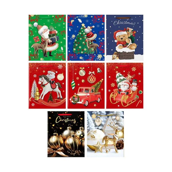 Gift Bag Premium Glitter Christmas Festive Series - Small 18cm x 23cm x 8cm - 8 Assorted Designs