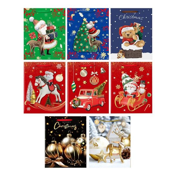 Gift Bag Premium Glitter Christmas Festive Series - Large 30cm x 42cm x 12cm - 8 Assorted Designs
