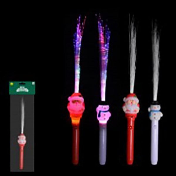 Toy Wand Fibre Optic Christmas 3cm x 38cm Santa & Snowman 3LEDS (Red, Green & Blue) Colour Changing Requires: 3 x AG13 (Included) 6 Light Up Functions