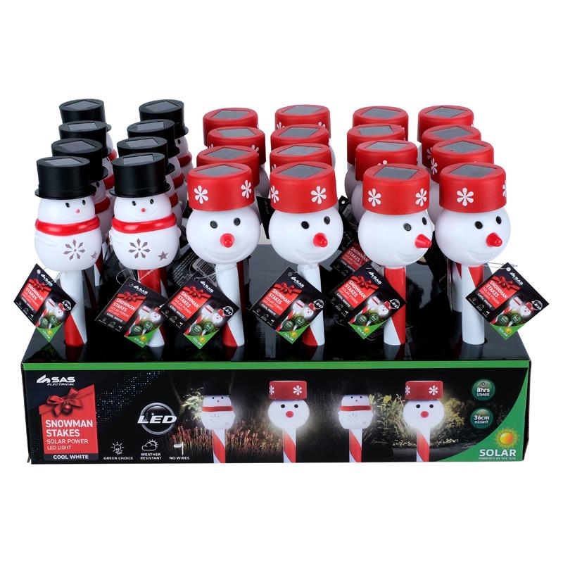 Stake Light Solar Candy Cane Snowman 1LED 36cm 2 Assorted Types Cool White 1 Function