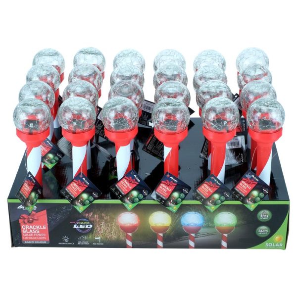 Stake Light Solar Candy Cane Crackle Ball 1LED 7cm x 5.5cm x 34cm Multi Colour 1 Function Colour Changing
