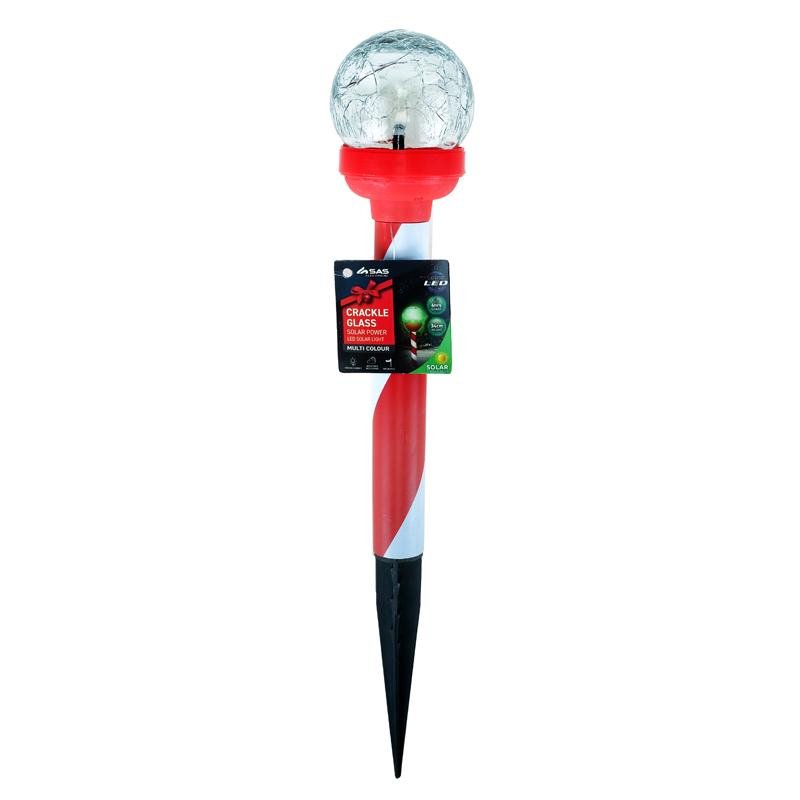 Stake Light Solar Candy Cane Crackle Ball 1LED 7cm x 5.5cm x 34cm Multi Colour 1 Function Colour Changing - Image 3