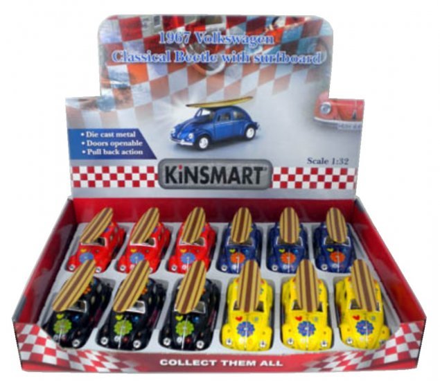 1:32 Die Cast 1967 VW Classical Beetle with Printing & Wooden Surfboard - Image 2