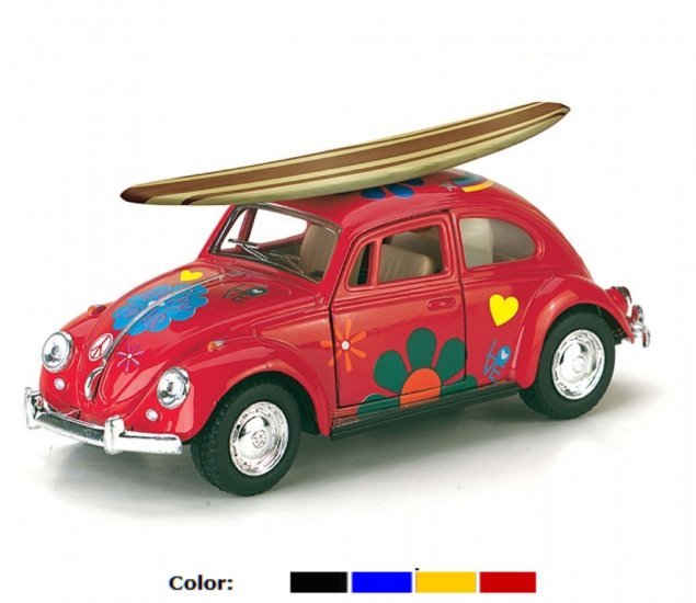 1:32 Die Cast 1967 VW Classical Beetle with Printing & Wooden Surfboard