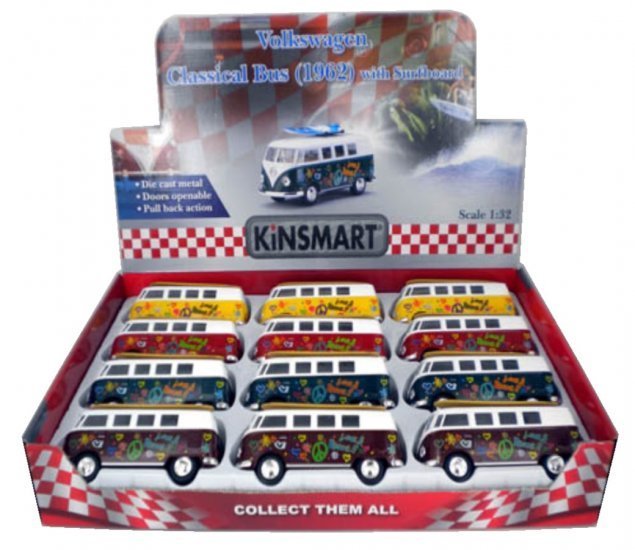 1:32 Die Cast 5" 1962 VW Classical Bus with Printing & Surf Board - Image 2