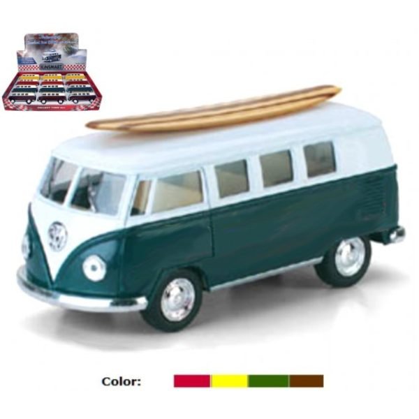 1:32 Die Cast 1962 VW Classical Bus & Wooden Surf Board (4 Colors)