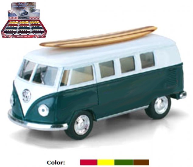 1:32 Die Cast 1962 VW Classical Bus & Wooden Surf Board (4 Colors)