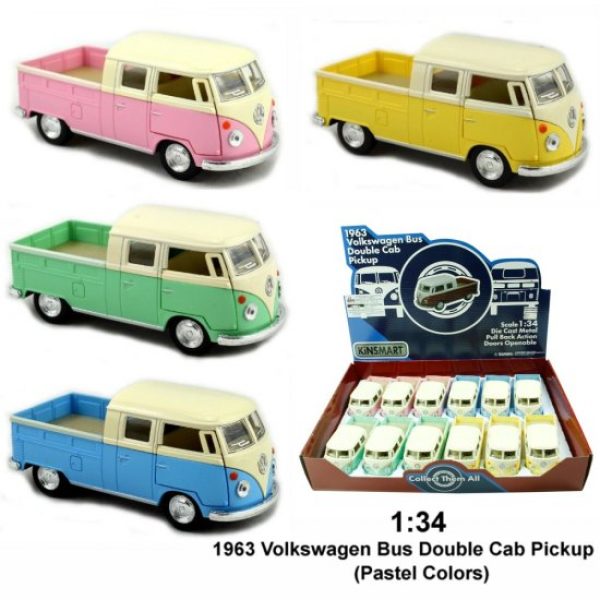 1:34 Die Cast 1963 Volkswagen Bus Double Cab Pickup (Pastel Color)