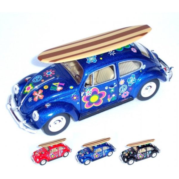 1:24 1967 Die Cast Volkswagen Classic Beetle with Printing and Surfboard