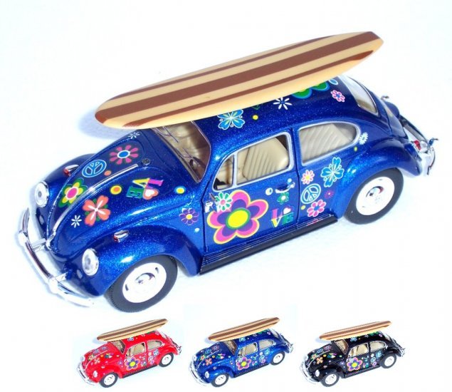 1:24 1967 Die Cast Volkswagen Classic Beetle with Printing and Surfboard