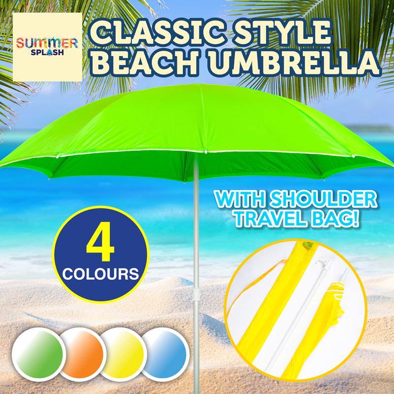 Umbrella Beach With Storage Bag Orange, Yellow, Blue & Green 155cm x 180cm