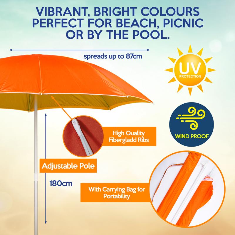 Umbrella Beach With Storage Bag Orange, Yellow, Blue & Green 155cm x 180cm - Image 2