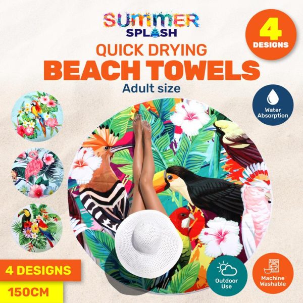 Towel Beach Round Tropical 1.5m x 1.5m 4 Assorted Designs