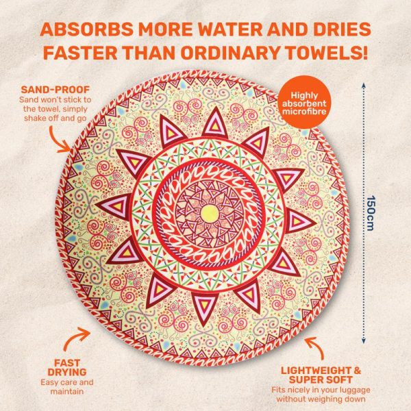 Towel Beach Round Pattern 1.5m x 1.5m 4 Assorted Designs