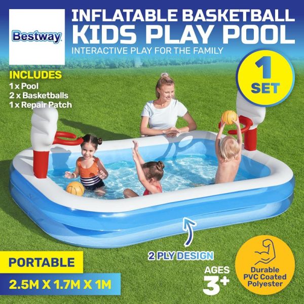 Pool Basketball Play Set Bestway Inflatable 2.51m x 1.68m x 1.02m Blue/White