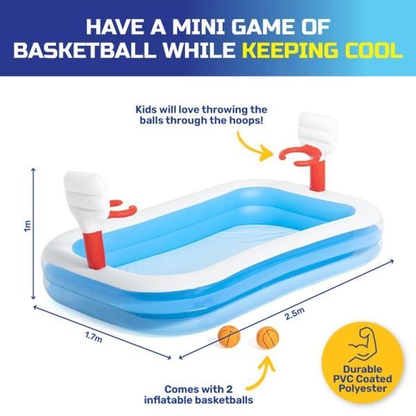 Pool Basketball Play Set Bestway Inflatable 2.51m x 1.68m x 1.02m Blue/White