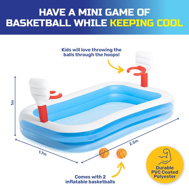 Pool Basketball Play Set Bestway Inflatable 2.51m x 1.68m x 1.02m Blue/White - Image 2