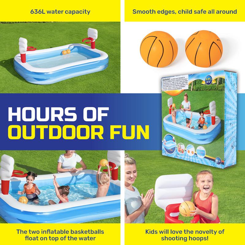 Pool Basketball Play Set Bestway Inflatable 2.51m x 1.68m x 1.02m Blue/White - Image 3