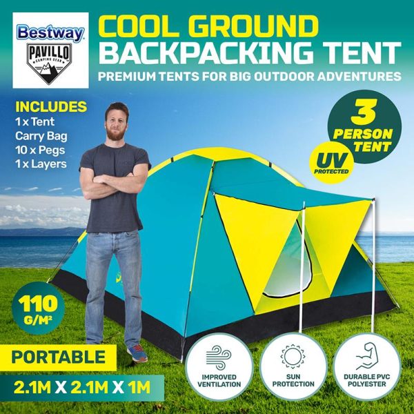 Outdoor Bestway Tent Coolground 3 person 2.10m x 2.10m x 1.20m Aqua/Yellow