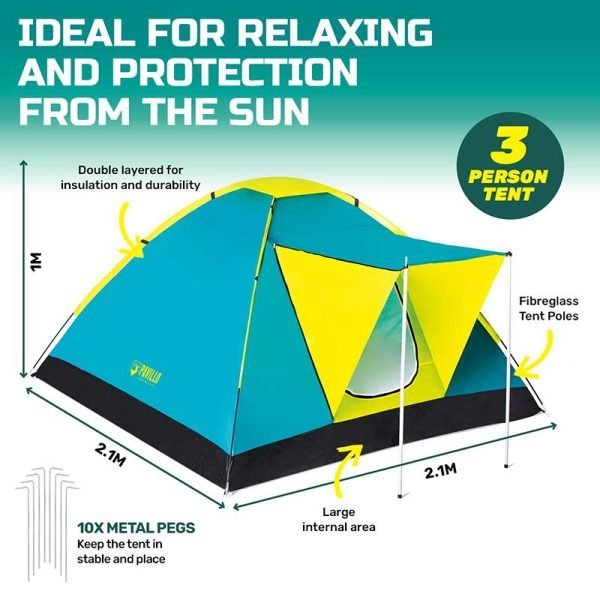 Outdoor Bestway Tent Coolground 3 person 2.10m x 2.10m x 1.20m Aqua/Yellow