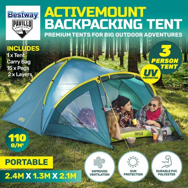 Outdoor Bestway Tent Activemount 3 person (2.10m + 1.40m) x 2.40m x 1.30m Aqua