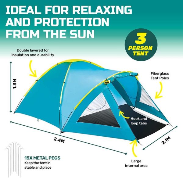 Outdoor Bestway Tent Activemount 3 person (2.10m + 1.40m) x 2.40m x 1.30m Aqua