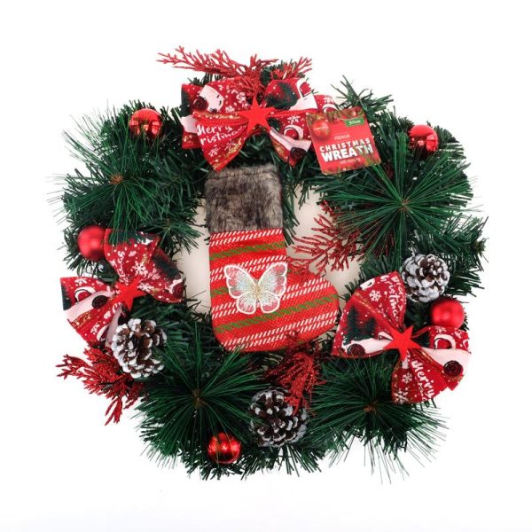 Wreath Premium Christmas Decorated With Stocking 30cm Dia