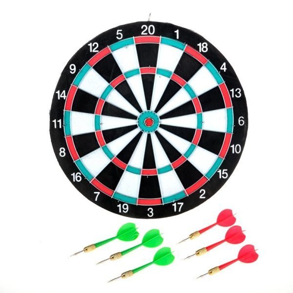 Double Sided Dart & Target Game Board Includes: Darts, Hanging Ring - 11
