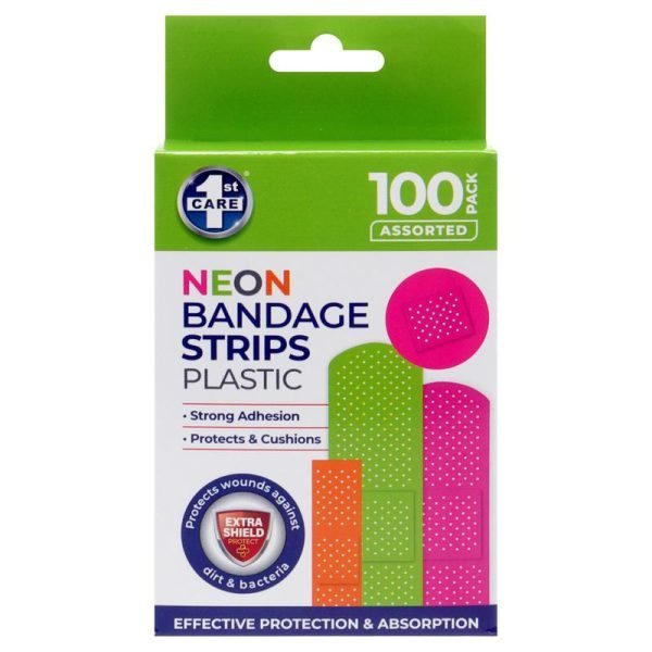 Bandage Strips Neon Assorted Sizes 100pk - Plastic (PE)