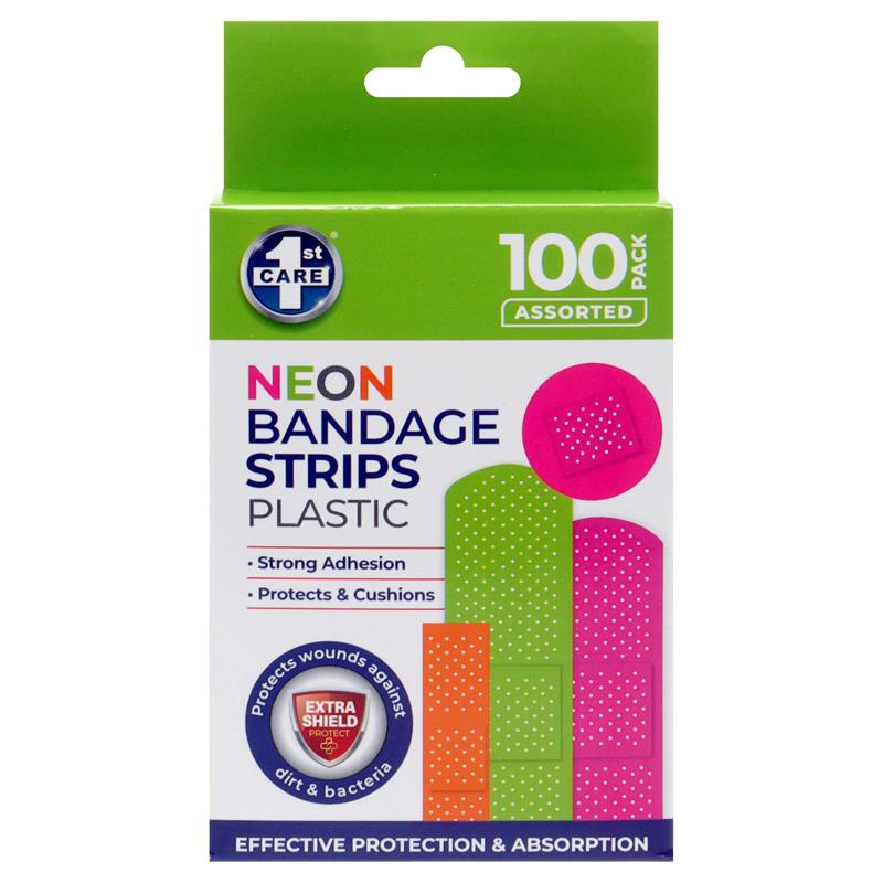 Bandage Strips Neon Assorted Sizes 100pk - Plastic (PE)